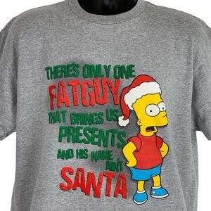 Vintage Y2K Bart Simpson Christmas T Shirt The Simpsons Santa Claus Gray L Large